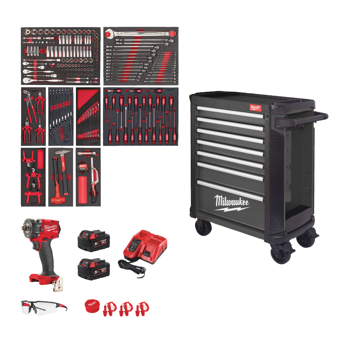 Milwaukee Werkstattwagen 30"/78cm TOOLGUARD bestückt (246) grau 4932500743