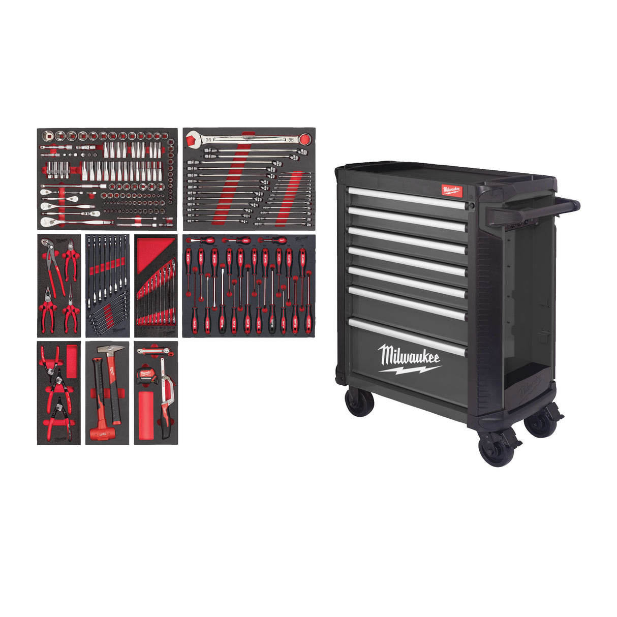Milwaukee Werkstattwagen 30"/78cm TOOLGUARD bestückt (206) grau 4932500744