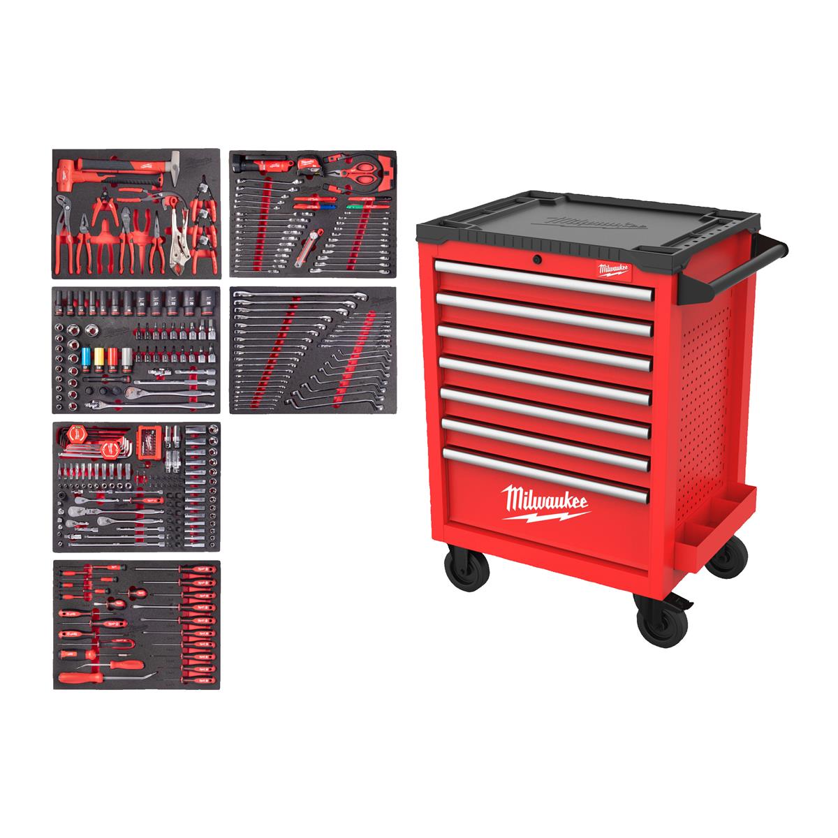 Milwaukee Werkstattwagen 27"/69cm TOOLGUARD bestückt (337) rot 4932500754