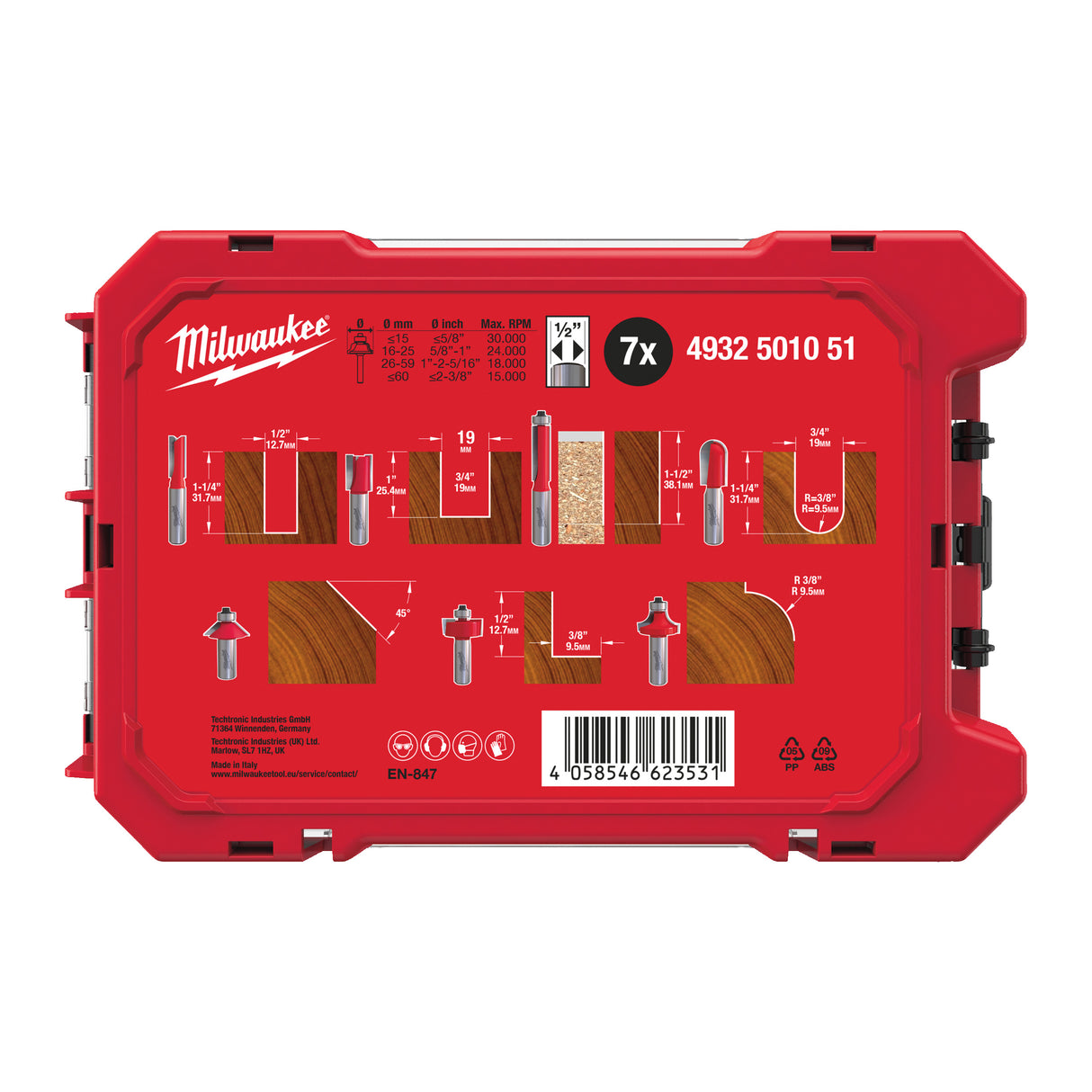 Milwaukee Fräsersatz 1/2 Zoll 1/2" 7-teilig 4932501051
