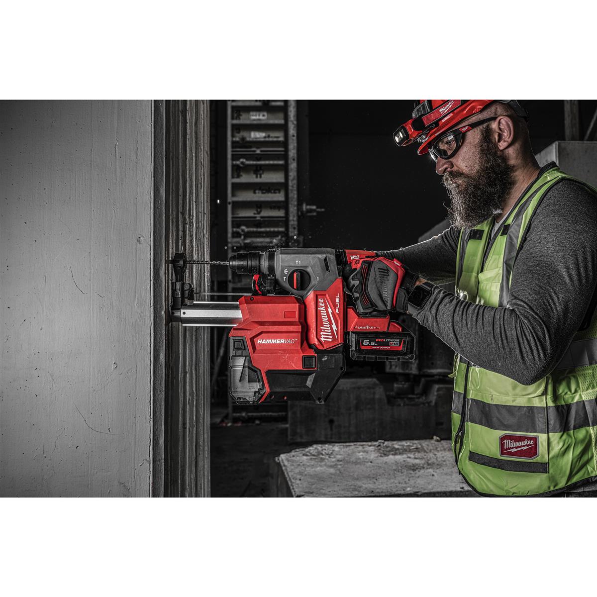 Milwaukee Cordless Combi Hammer + Dust Extractor M18ONEFHXDEL-552C 4933478506