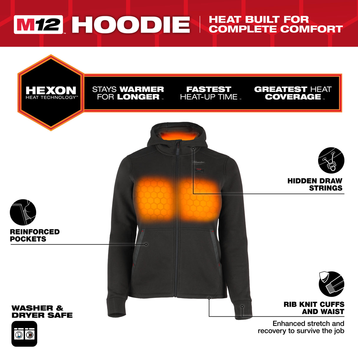Milwaukee Akku-Heiz-Kapuzenpullover Damen M12HHLBL5-0 Größe XS 4932499193