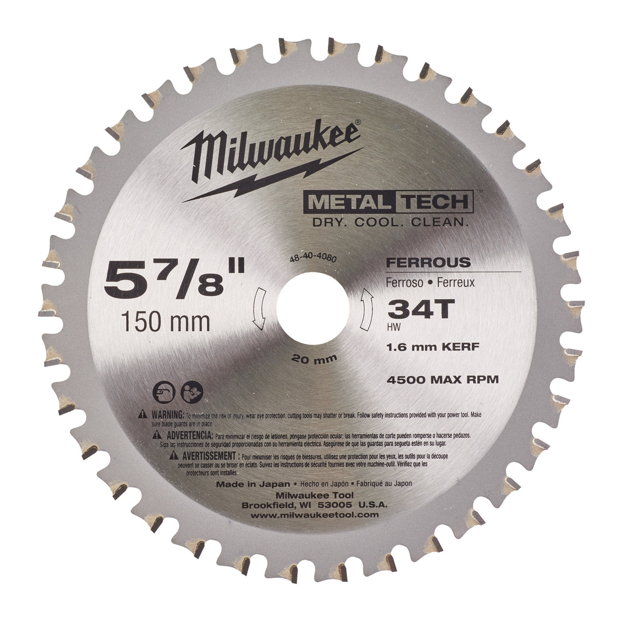 Milwaukee Kreissägeblatt 150/20mm 34 Z Metall 4932501140
