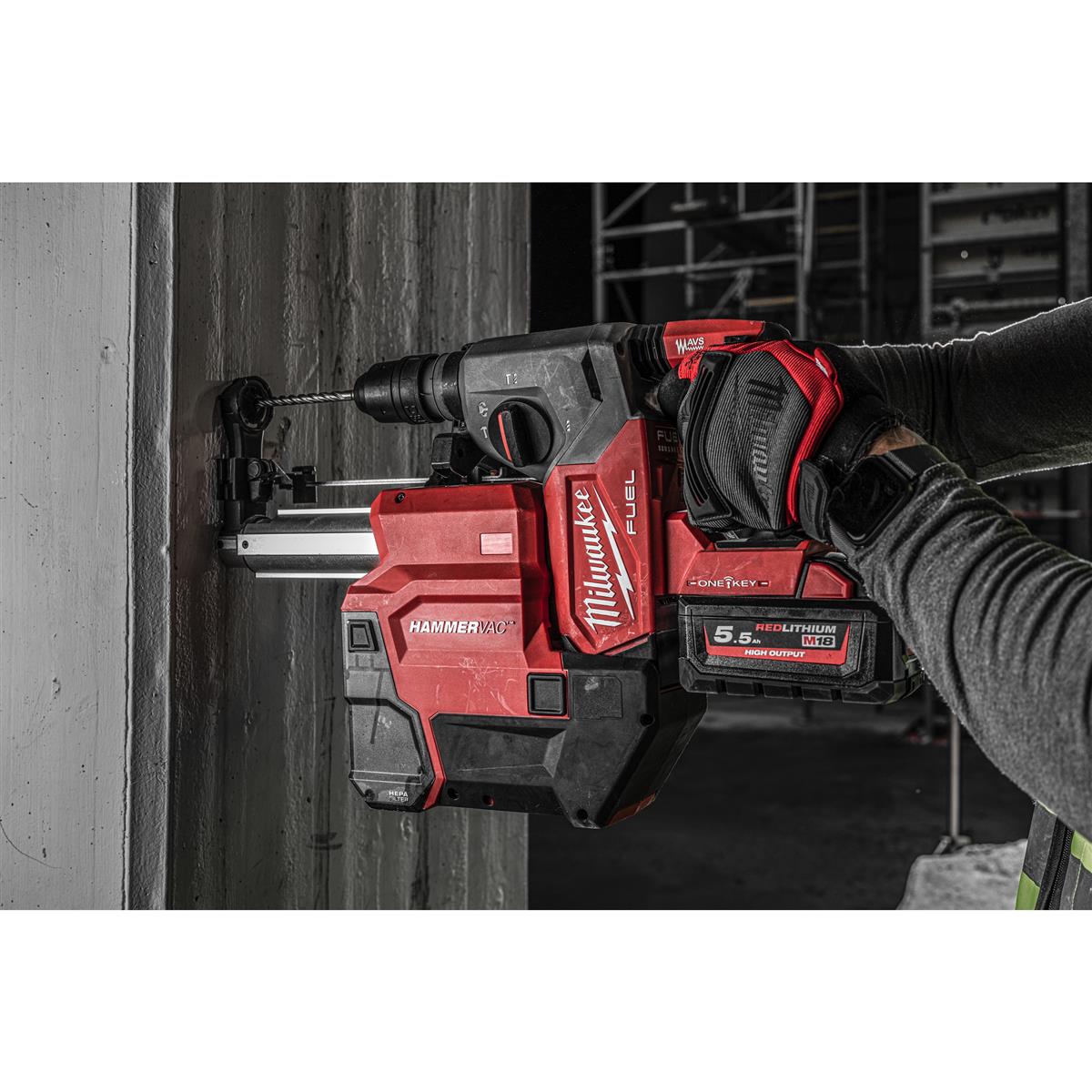 Milwaukee Cordless Combi Hammer + Dust Extractor M18ONEFHXDEL-552C 4933478506